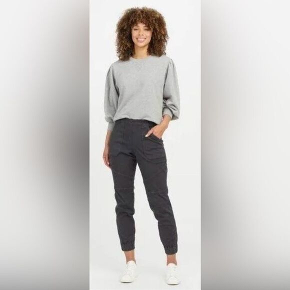 SPANX Revolve Stretch Twill Cargo Jogger Pant Washed Black Grey Medium Pull On‎ - Picture 1 of 15